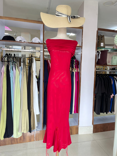 Women Mesh Bodycon Off-Shoulder Long Flare Dresses